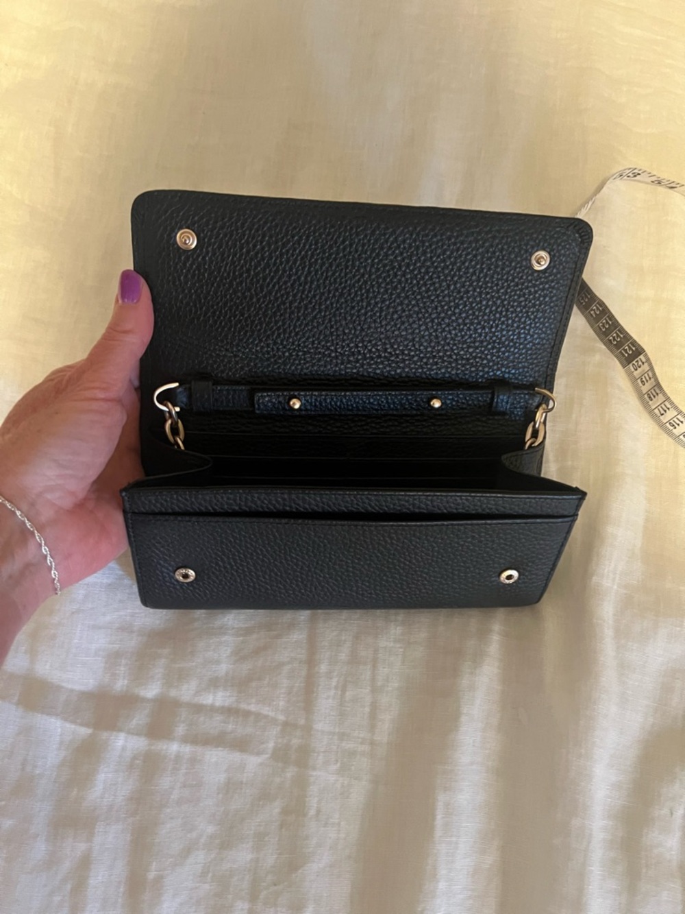 Mario Valentino Black Leather Wallet On Chain Crossbody Gold Chain Italy